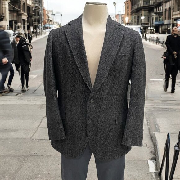 VTG Barrister Mens 100% Pure Wool Blazer Herringbone USA Classic Office Dinner - Picture 1 of 10